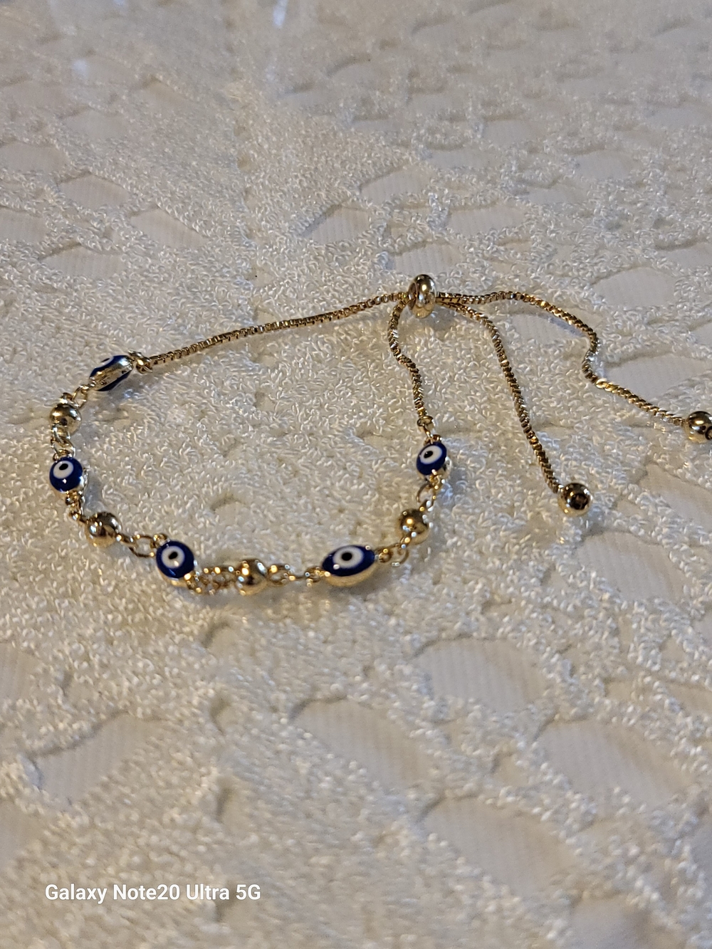 Gold-plated Blue Eye Adjustable Bracelet - Women